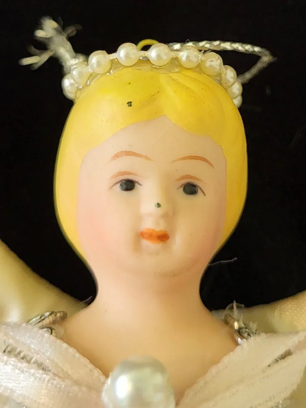 Vintage Porcelain Angel Christmas Ornaments Lot of 4 White Gold Silver Ivory